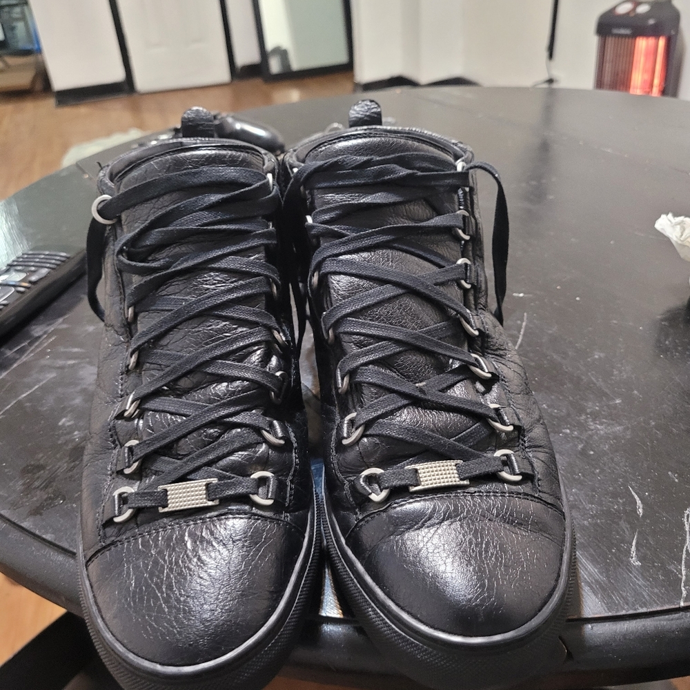 Balenciaga Black Leather High-Top Sneakers